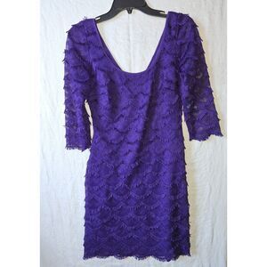GUESS LOS ANGELES Purple Eyelash Detail Mini Lace Bodycon Dress Size 4